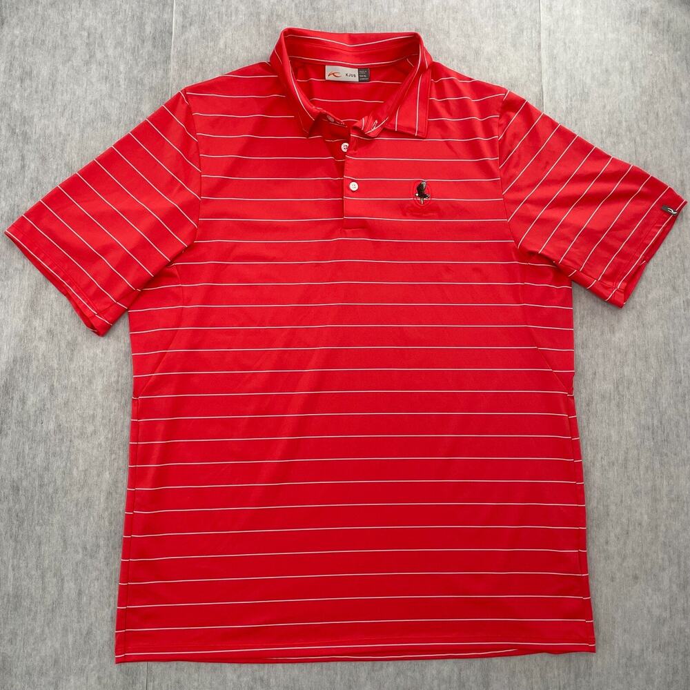 Kjus Shirt Adult XL Red Polo Stripe Short Sleeve Shoal Creek Golf Eagle Logo Men